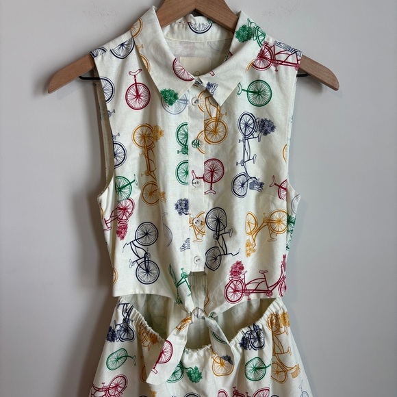 ModCloth Bicycle Novelty Print Cotton Cut Out Sleeveless Mini Dress Size S - Picture 2 of 8